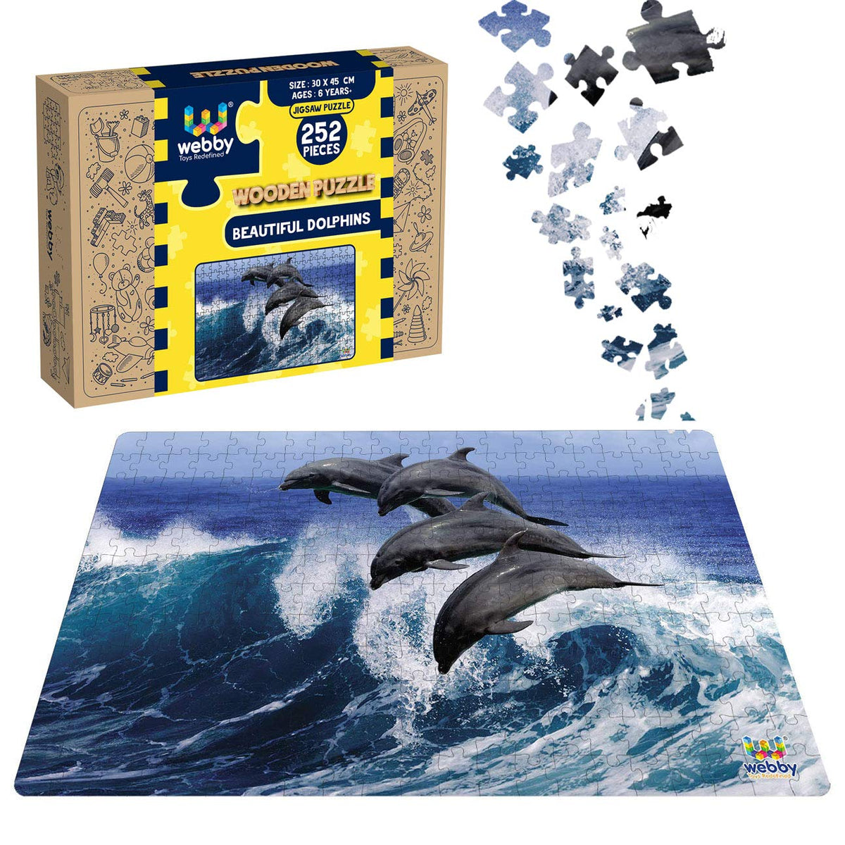 Webby Kids Beautiful Dolphins Wooden Jigsaw Puzzle, 252 Pieces Multicolour