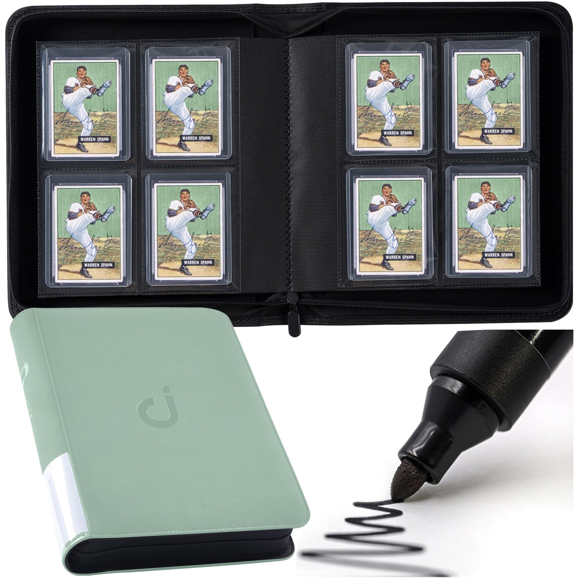 Toploader Binder  Holds 128 Top Loaders - 4 Pocket Top Loader Binder for 3 x 4 Rigid Card Holders for Trading Cards or Sports Cards  Model A - Asakusa Green