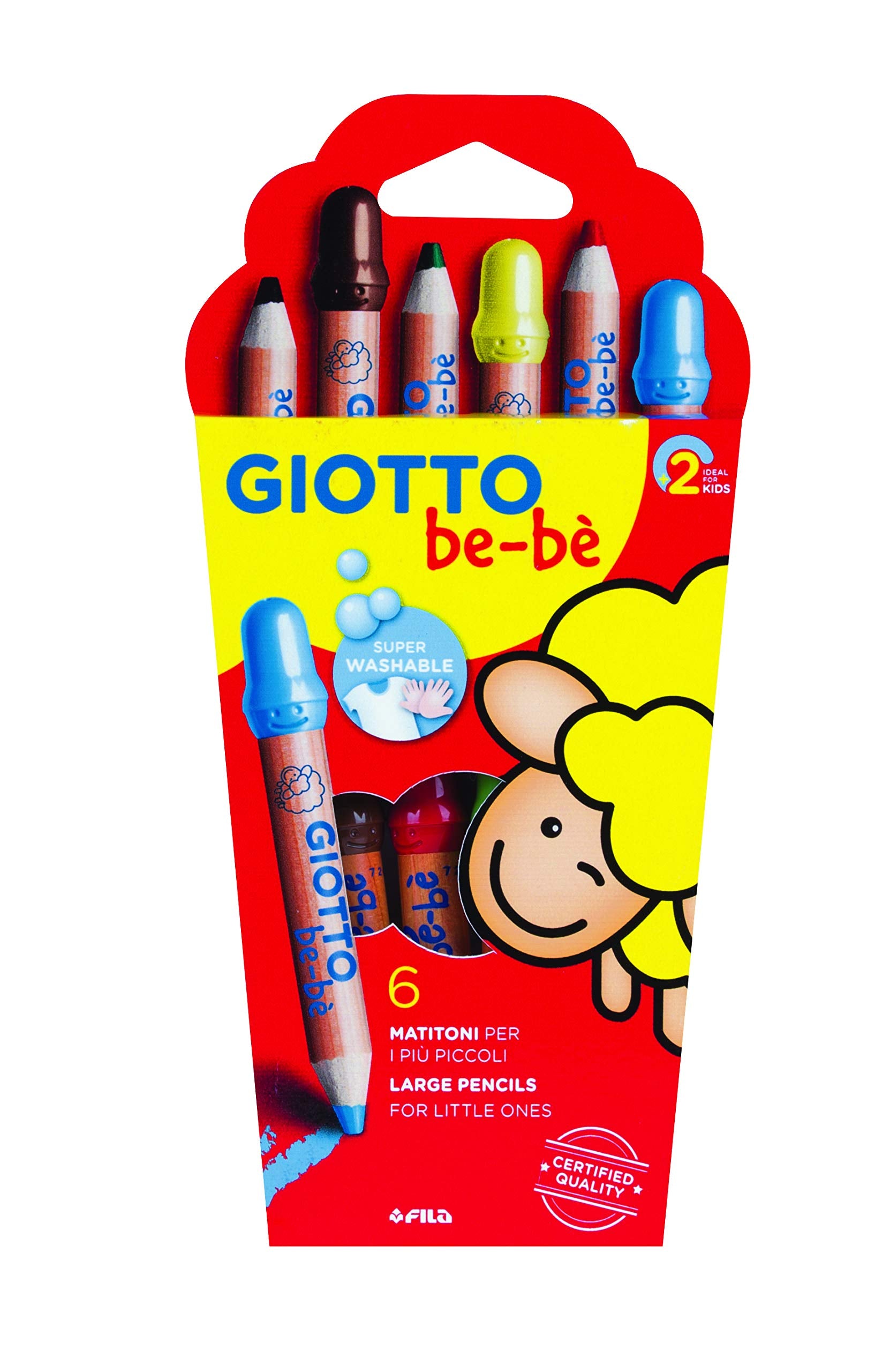 GIOTTO be-b Super Large Pencil Set of 6 Assorted Colours, Super Washable, Suitable for Ages 2+
