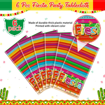 Jectivs 6-Piece Mexican Fiesta Plastic Tablecloth Set, Rectangular, 54 X 108 Inch, All-Season, Waterproof, Durable, For Party, B