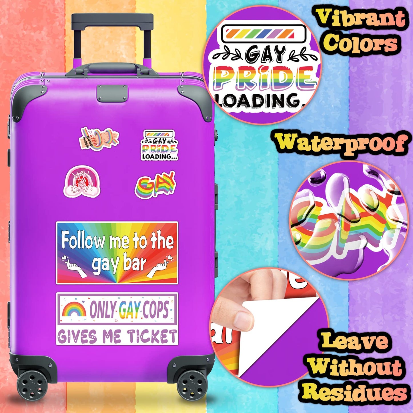 DeaDamHa 76 PCS Funny LGBT Bumper Stickers - Colorful PVC Decals for Cars, Trucks, and Luggage