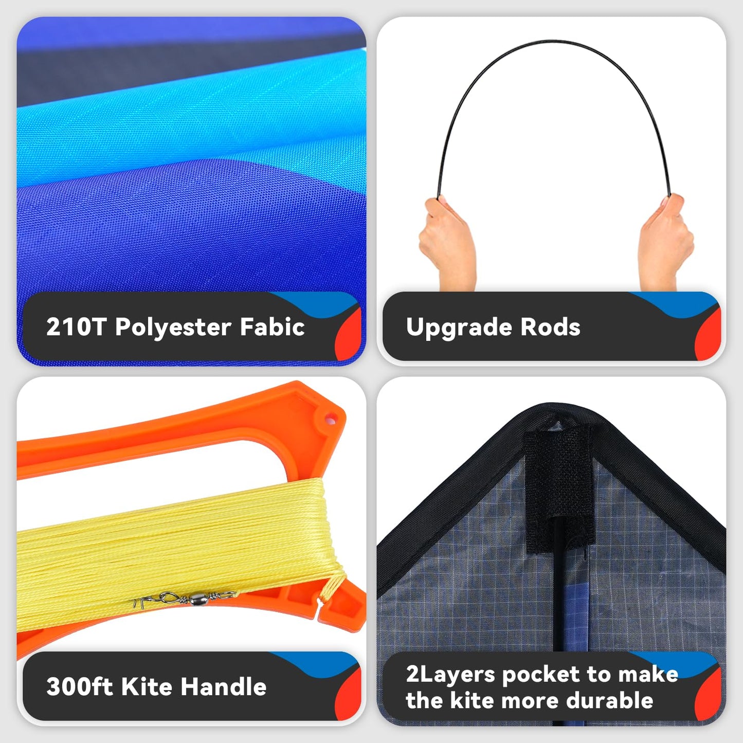 SGftre Blue Delta Kite Easy to Fly Beach Trip Outdoor Games Single Line String with Tail Easy Flying Colorful Life 3D Delta Huge Kite for Kid and mature-themed