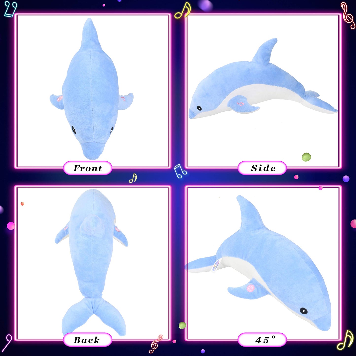 Glow Guards Musical Plush Dolphin Toy with LED Night Lights, 18" Soft Sea Animal for Kids, Nursery Songs, Ideal Birthday Gift