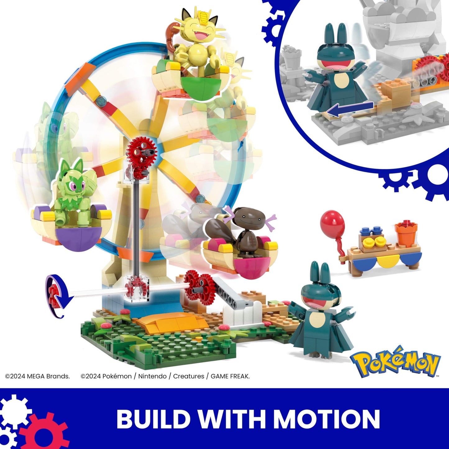 Mega Pok  Mon Building Toys Set Ferris Wheel Fun With 393 Pieces, 4 Poseable Characters, 5+ Inches Tall, For Kids