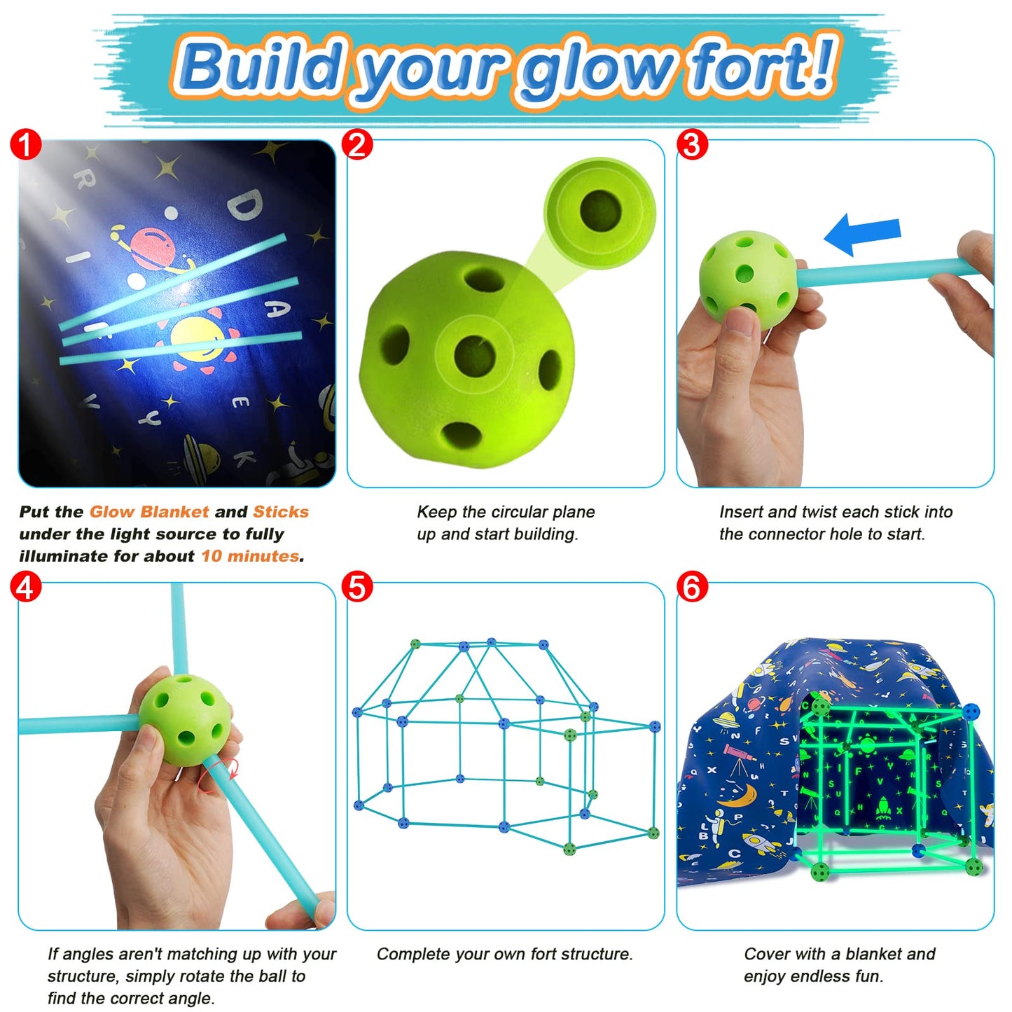 160Pcs Kids Fort Building Kit Glow In The Dark Build A Fort With Blanket Stem Educational Toys For 4 5 6 7 8 9 10 11 12 Years Bo