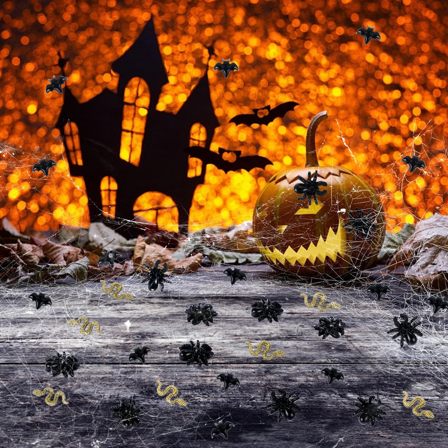 200 Pieces Miniature Halloween Decorations Tiny Resin Insect Mini Spiders Mini Bats Mini Snakes Halloween Miniatures For Crafts