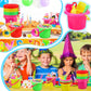 Jexine 96pcs Beach Party Favors for Kid 24 Set Sand Buckets and Shovels for Bucket Party Favor Sand Box Play Set and Mini Beach