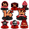 Happy 14Th Birthday Red And Black Table Honeycomb Centerpieces Balloons Theme Decor Table Decorations Table Toppers For Girls Women Princess 14 Years Old Birthday Party Bday Supplies Background Gold