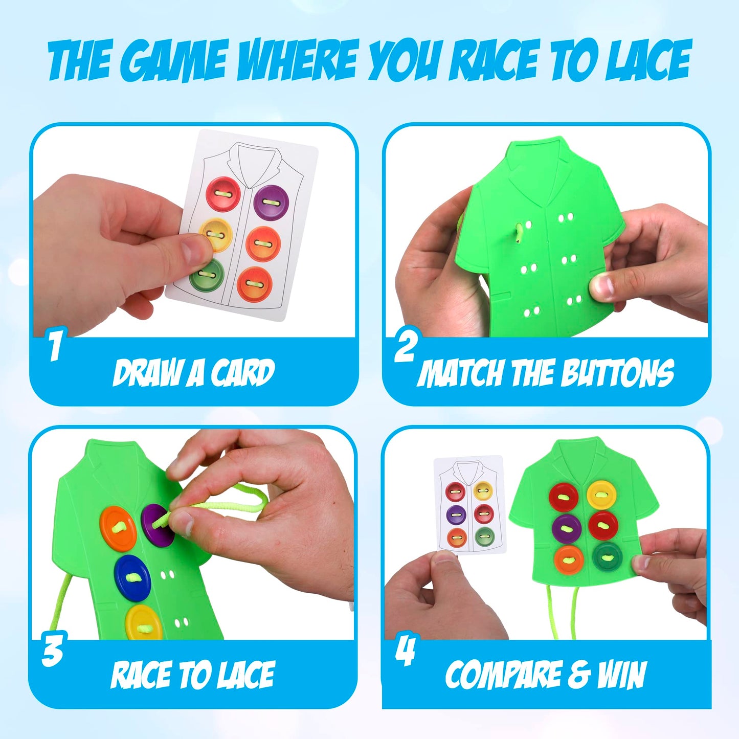 Point Games Lacing Cards Sequence Game - Educational Fine Motor Toy, Small, Plastic, Multi-Color for Kids Ages 4+