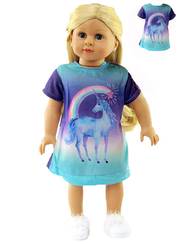 American Fashion World Unicorn Nightgown Pajamas for 18-Inch Dolls | enhanced Quality & Trendy Design | Dolls Clothes | Outfit Fashions for Dolls for Popular Brands