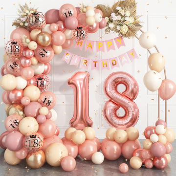 18Th Birthday Decorations For Girls,Rose Gold 18Th Birthday Balloon Arch Garland Kit With Happy 18Th Birthday Number 18 Foil Bal