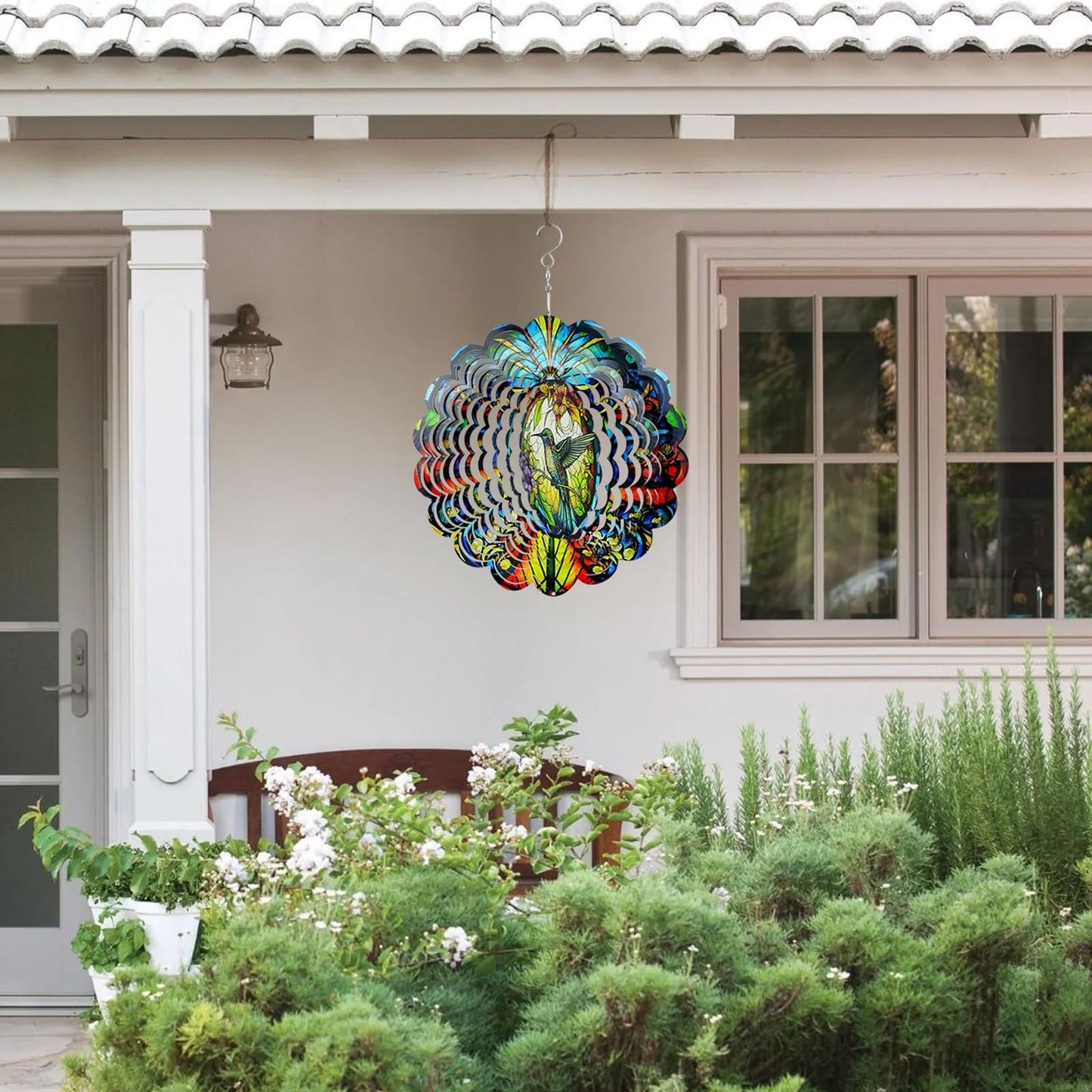 Wind Spinners Hummingbird Arts12 Inch 3D Stainless Steel Laser Cut Metal Art Geometric Pattern Wind Sculpture Hanging For Yard G