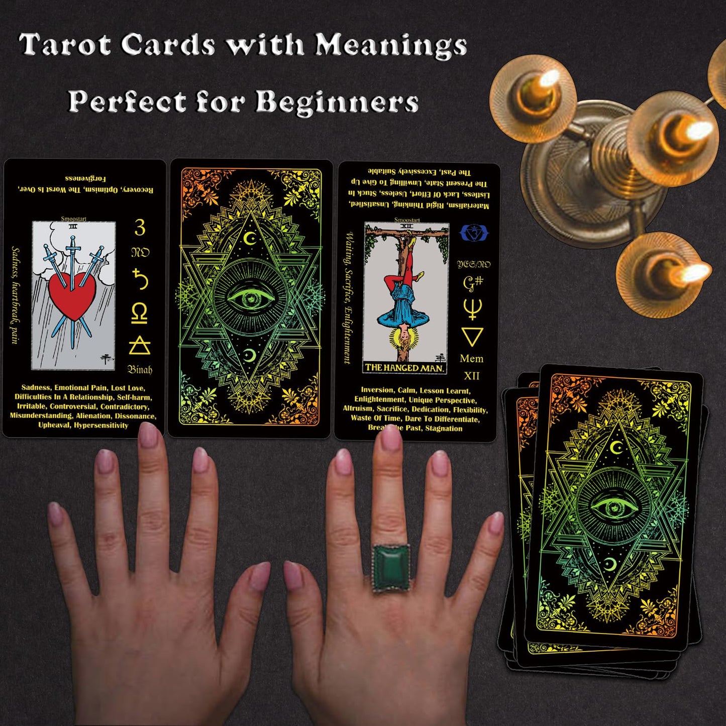 Smoostart Tarot Cards With Meanings, Tarot Cards Deck With Guidebook For Beginners, Keywords, Element, Planet, Zodiac, Chakra, Yes Or No, Musical Pitch, Numerology, Hebrew Alphabet