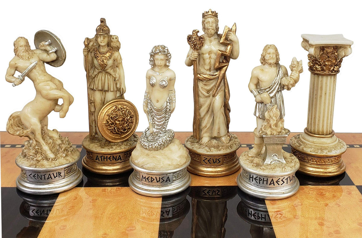 Greek Mythology Olympus Gods Zeus vs Poseidon Set of Chess Men Pieces Antique White  NO Board