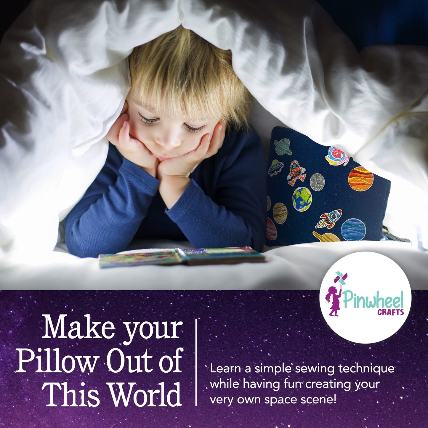 Easy Sew Space Pillow Kit with Planet Patches, Kids Telescope, Learn Astronomy Solar System, Make Your Own Plush Craft, Sewing K