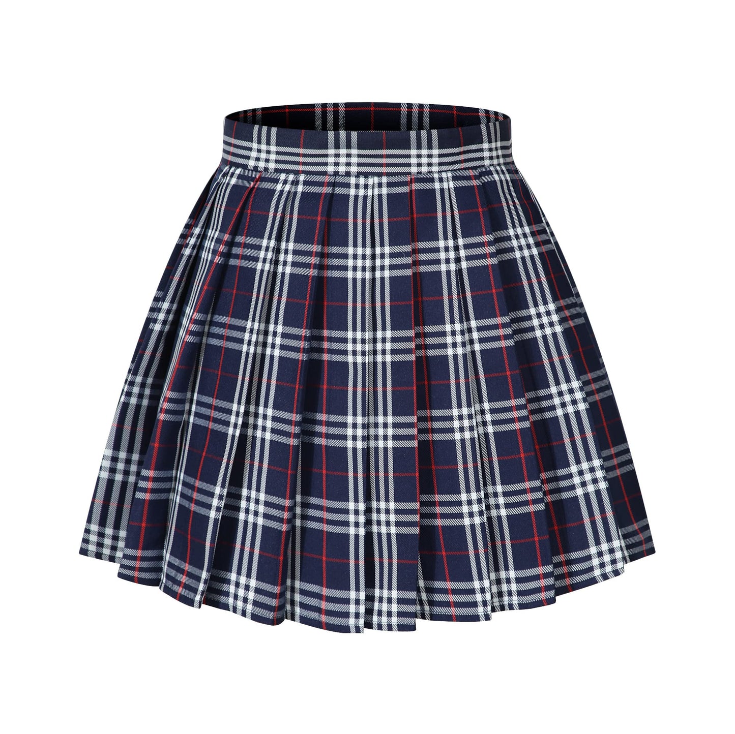 Girl'S School Uniform Plaid Pleated Costumes Skirts (M, Dark Blue Mixed White)