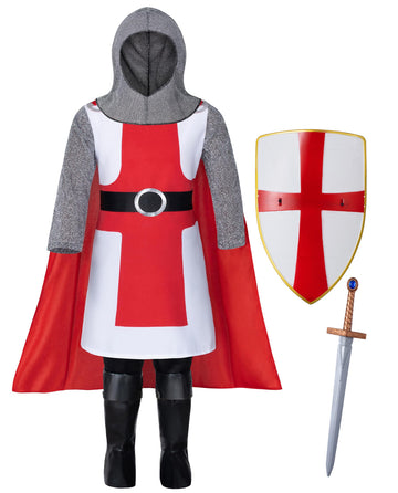 KAIPUTE Boys Medieval Knight Costume for Kids Role Play Party Cosplay 1012 Years Red