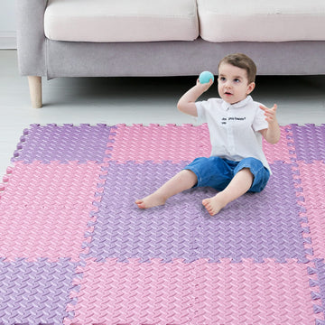 Tamiplay Foam Floor Mats For Kids, 12 X 12 Inch 16 Tiles 0.4' Thickness Foam Play Mat, Non-Toxic Square Interlocking Floor Mats Rubber Baby Play Mat For Toddlers(Pink/Purple)