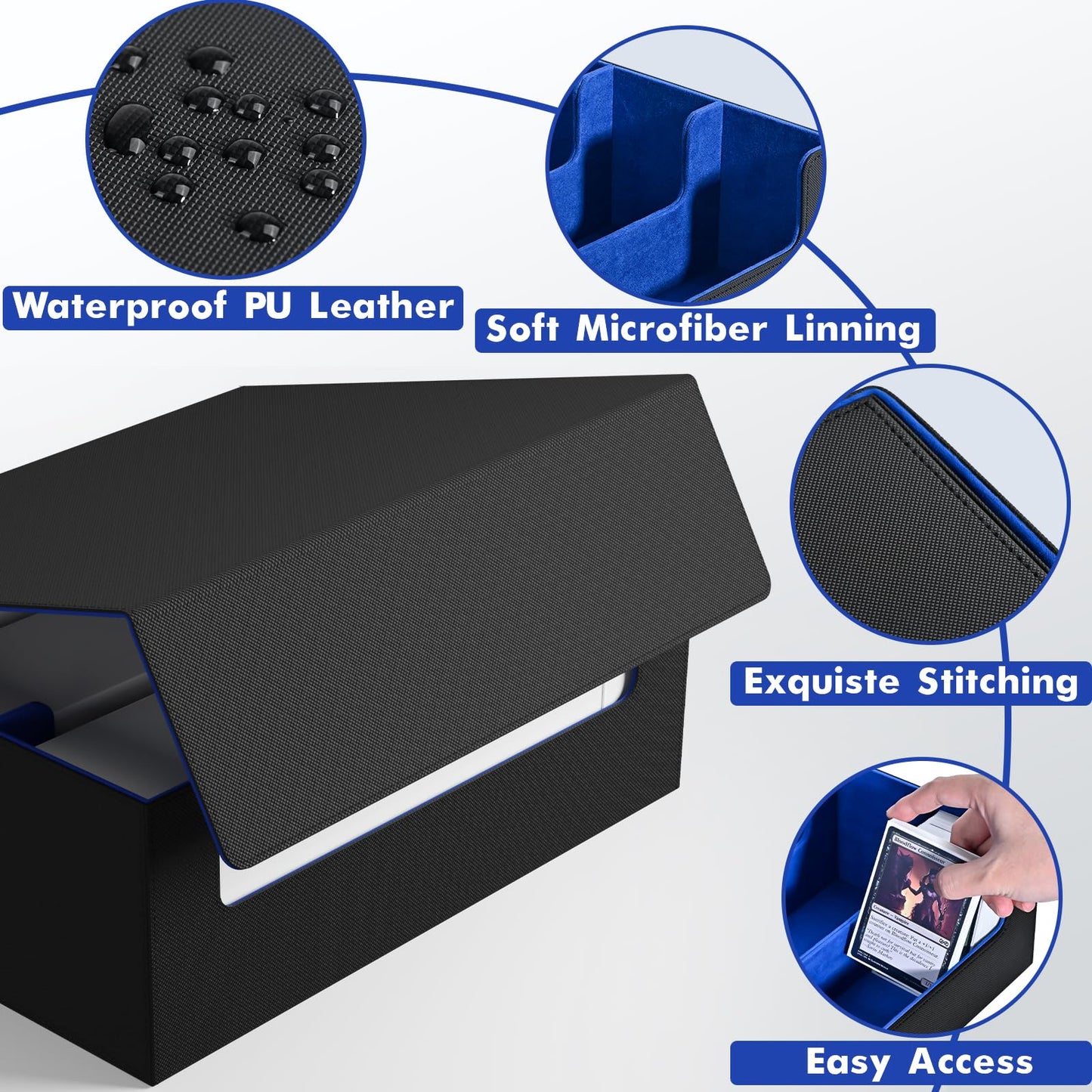 Zlca Card Storage Box For Mtg Ptcg, Commander Deck Box Holds 1800+ Cards, Card Storage Case, Card Organizer For Tcg Sport Cards(Black&Blue)