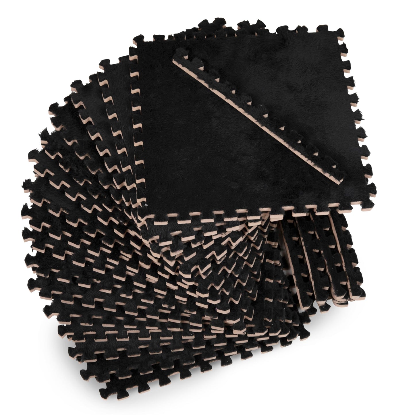 16 Piece Carpet Squares Puzzle Mat 49 x 49 Plush Interlocking Carpet Tiles  Foam Floor Tiles for Baby Play Mat - Kids Soft Play Floor Mats  Anti Slip Jigsaw Flooring Playmat Playroom Rug (Black)
