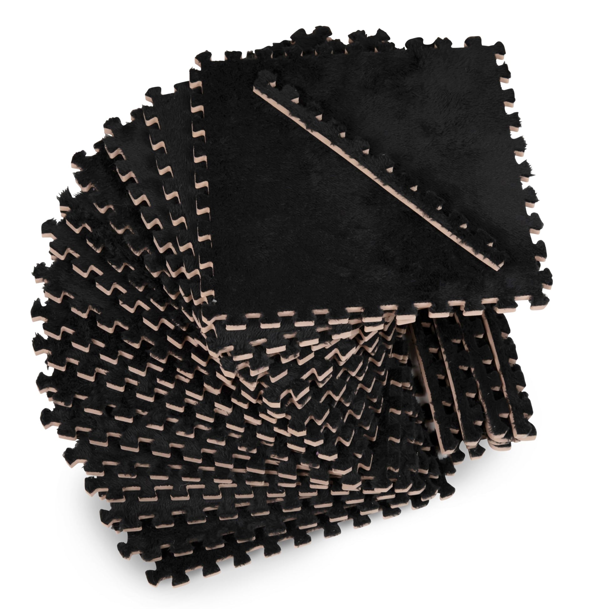 16 Piece Carpet Squares Puzzle Mat 49 x 49 Plush Interlocking Carpet Tiles  Foam Floor Tiles for Baby Play Mat - Kids Soft Play Floor Mats  Anti Slip Jigsaw Flooring Playmat Playroom Rug (Black)