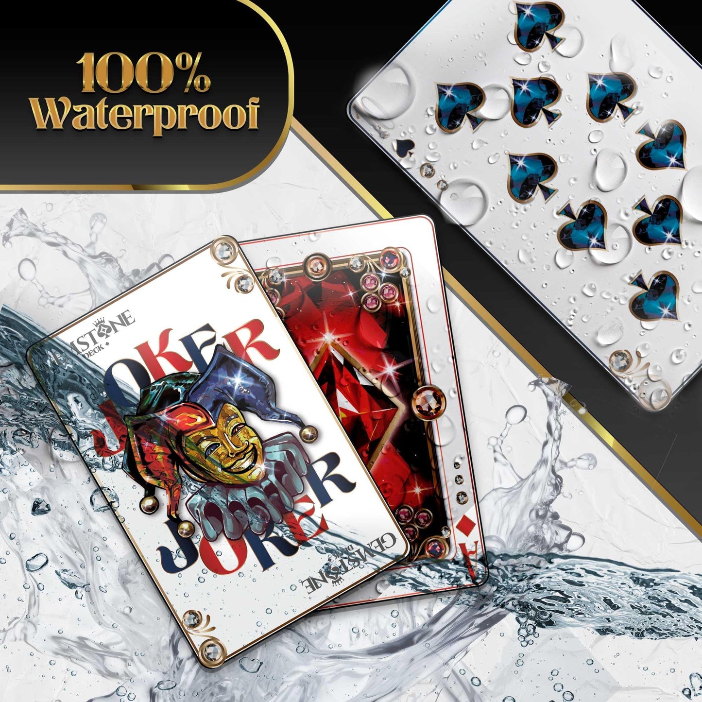 Gemstone Deck enhanced Waterproof Playing Cards (2-Pack)  100% Plastic Water Proof for Pool Beach Hot Tub Camping Travel Gift Set with 54 Cards 2 Jokers & Carrying Case