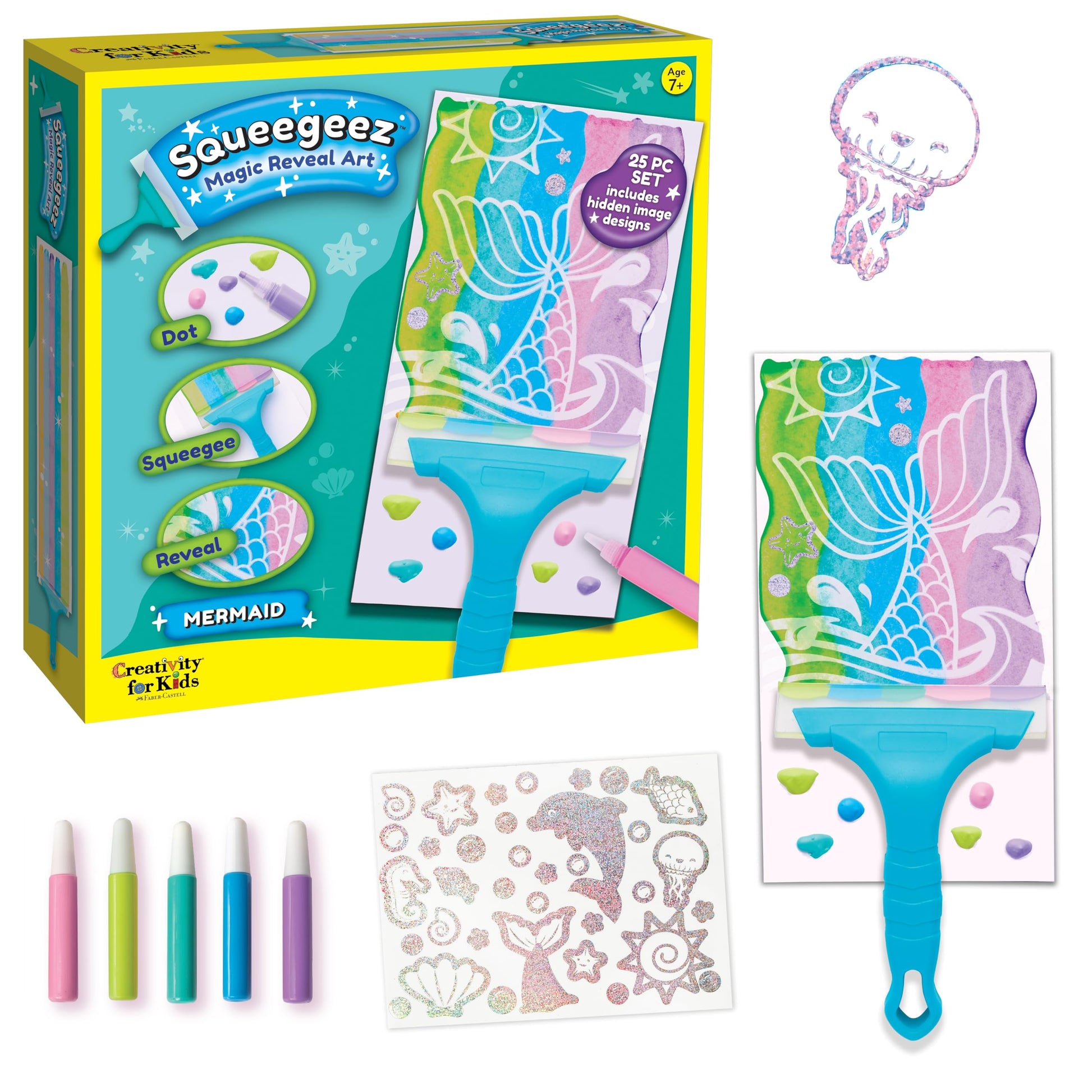 Creativity for Kids Squeegeez Magic Reveal Craft Kit: Mermaid - Dot Painting Art Kits for Kids, Cool Mermaid Gifts for Girls and
