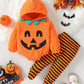 WOLBAY 2Pcs Infant Halloween Pumpkin Costume Set, Fleece Hoodie Romper & Cotton Pants, 3-6 Months, Orange-A for Baby Boy Girl