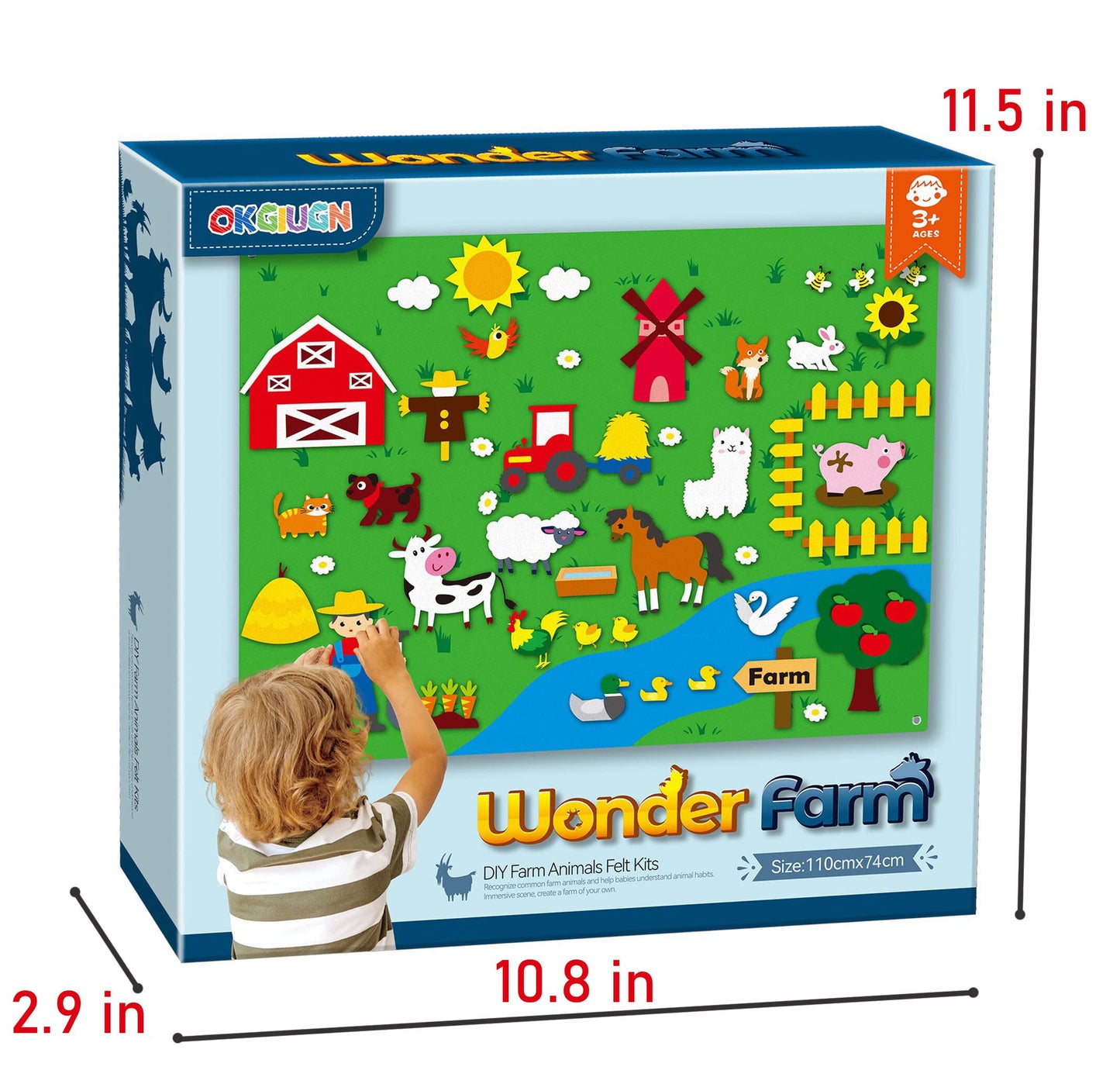OKGIUGN 61 Pcs Farm Animals Story Felt Board, 3.6 Ft Farmhouse Themed Play Mat Wall Hanging Kit Toys, Birthday Gift for Toddlers