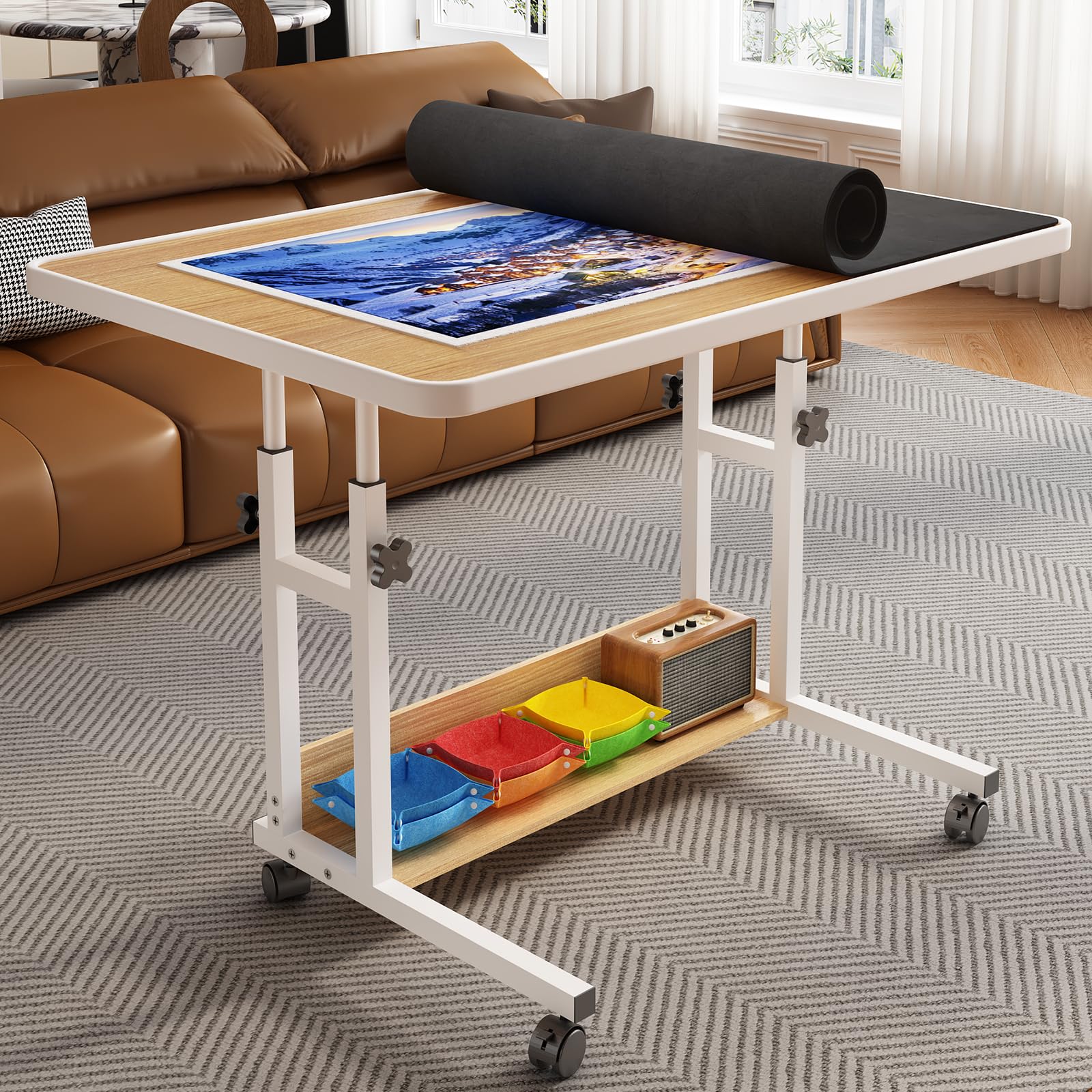 upvercy 1500 Piece Adjustable Puzzle Table with Legs and 6 Trays & Protective Cover, 34.8 x 26.7 Rolling Puzzle Board with Stora