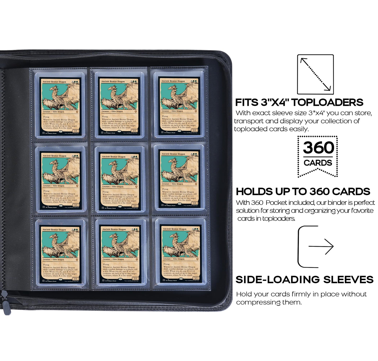 Toploader Binder  Holds 360 Top Loaders - 9-Pocket Top Loader Binder for 3 x 4 Rigid Card Holders for Trading Cards or Sports Cards  Model B - Classic Turquoise