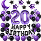 Naninuneno 20Th Birthday Decorations Set For Girl Women Boy Men,Purple Black 20 Happy Birthday Balloons Supplies With Purple Num
