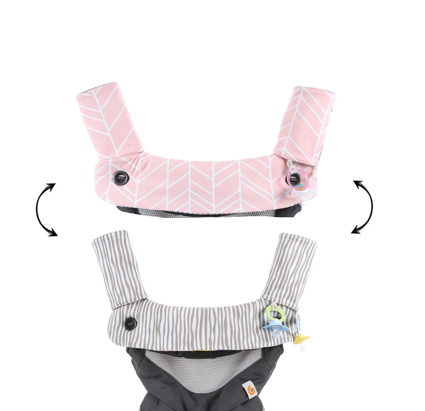 enhanced Drool and Teething Reversible Cotton Pad | Fits Ergobaby Four Position 360 + Most Baby Carrier | Pink Herringbone Design | Hypoallergenic | Great Baby Girl Shower Gift by Mila Millie
