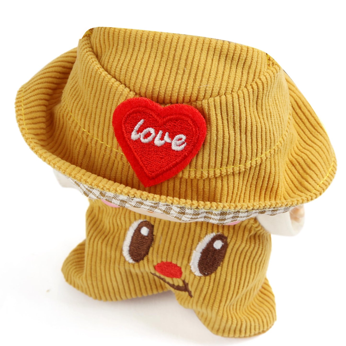 3-Piece Doll Clothes for 17cm Doll - Stylish Fisherman Hat Set  Kawaii Doll Outfits with Accessories for Collectors or Display - Yellow Smiley (No Doll)