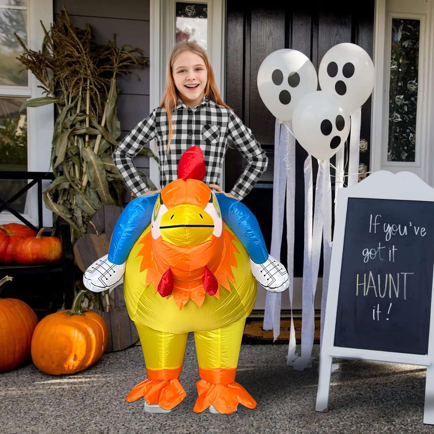 Inflatable Costume For Kids Ride On Chicken Costume Funny Halloween Costumes For Boy Girl Rooster Blow Up Costumes