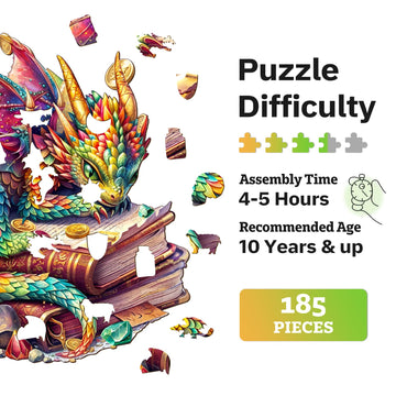 Jigfoxy Wooden Puzzles for mature-themeds  Dragon Wood Puzzles mature-themed  Unique Animal Shape Wooden Jigsaw Puzzles  Birthday Gifts for Puzzles Lovers Family Friend (M-11.4 * 10.7in-185pcs)