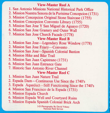 San Antonio Missions - Viewmaster - 3 Reel Set - 21 3D Images