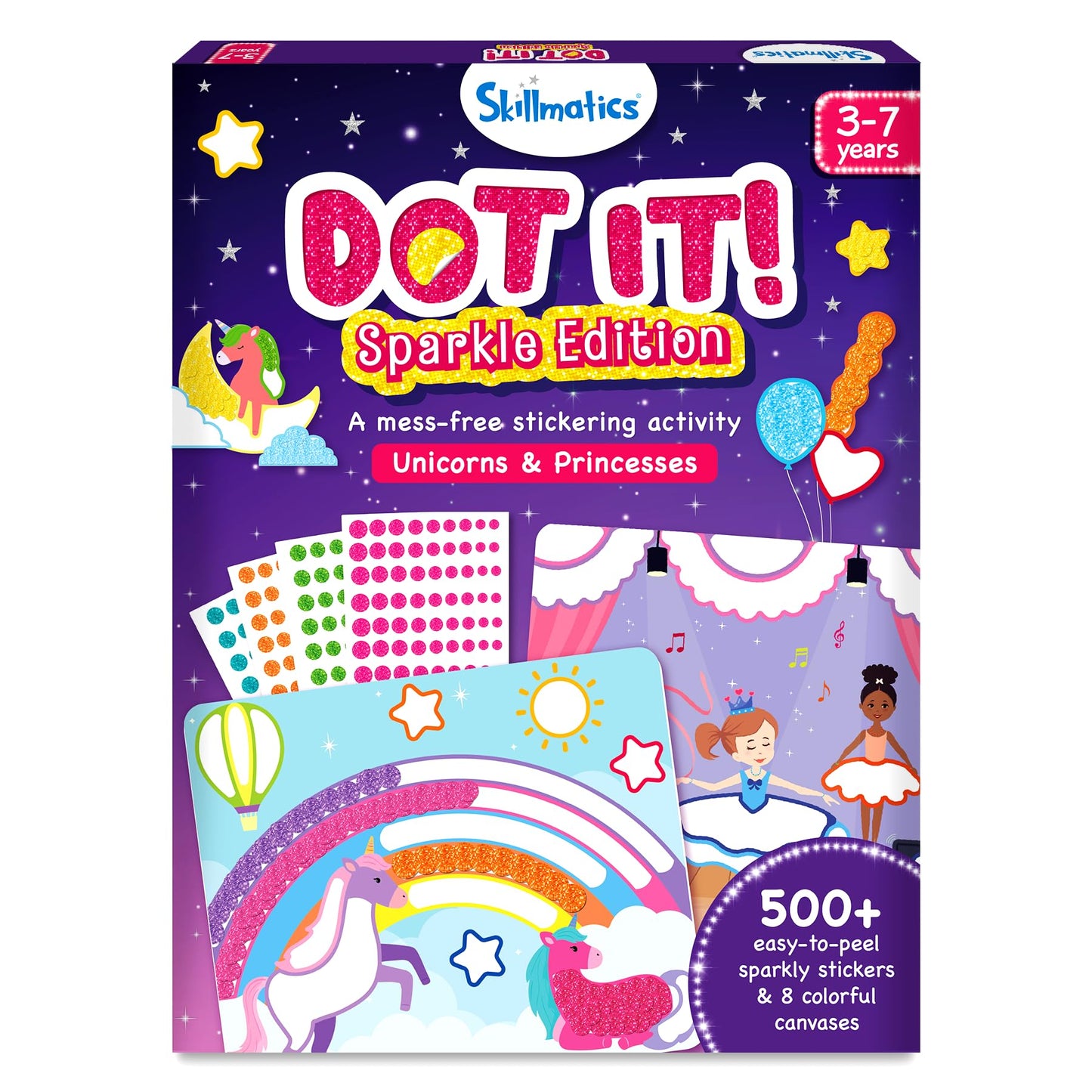 Skillmatics Dot It Sticker Art - Unicorns & Princesses, 500+ Sparkly Stickers, Mess-Free Fun for Kids, DIY Scrapbooking Craft Ki