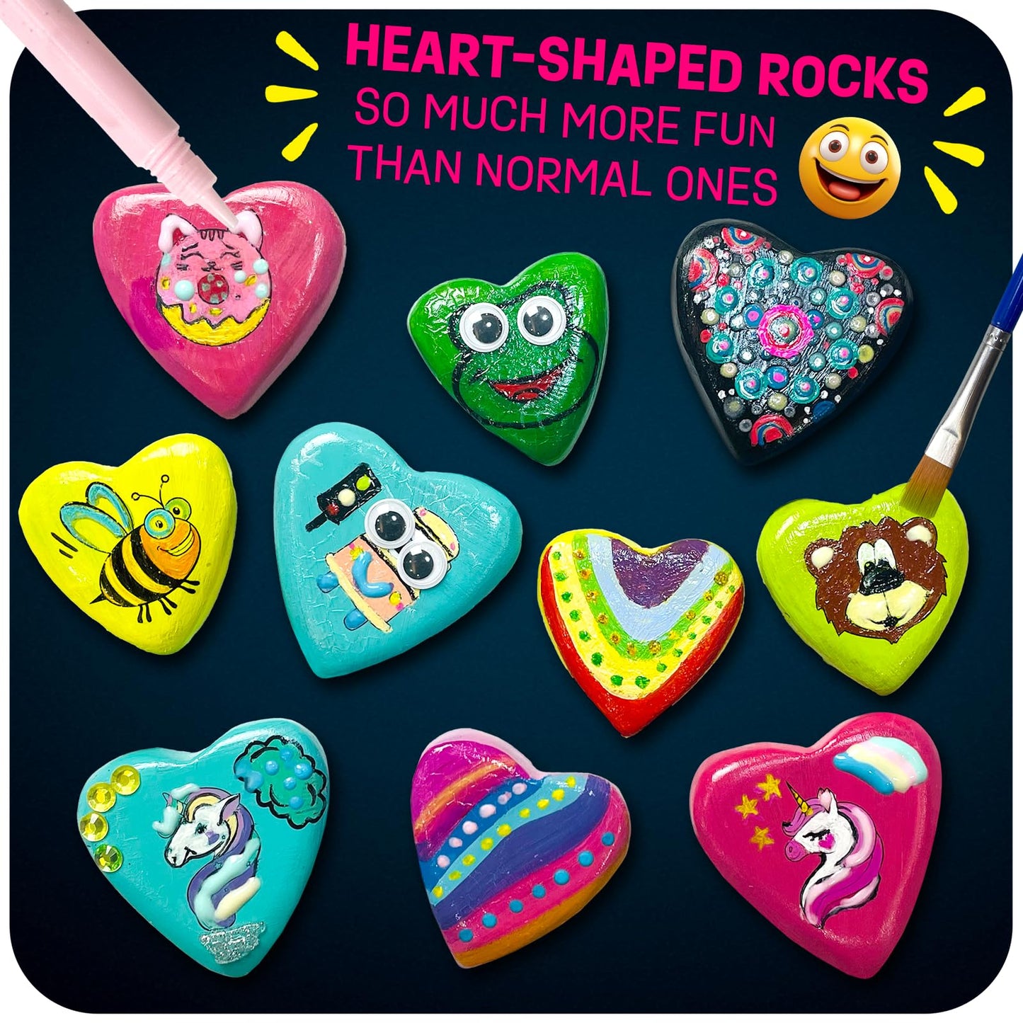 Hearts Rock Painting Kit for Kids - Glow in The Dark - Arts and Crafts for Girls Ages 4-12 - Valentines Gifts for Girls Art Toys
