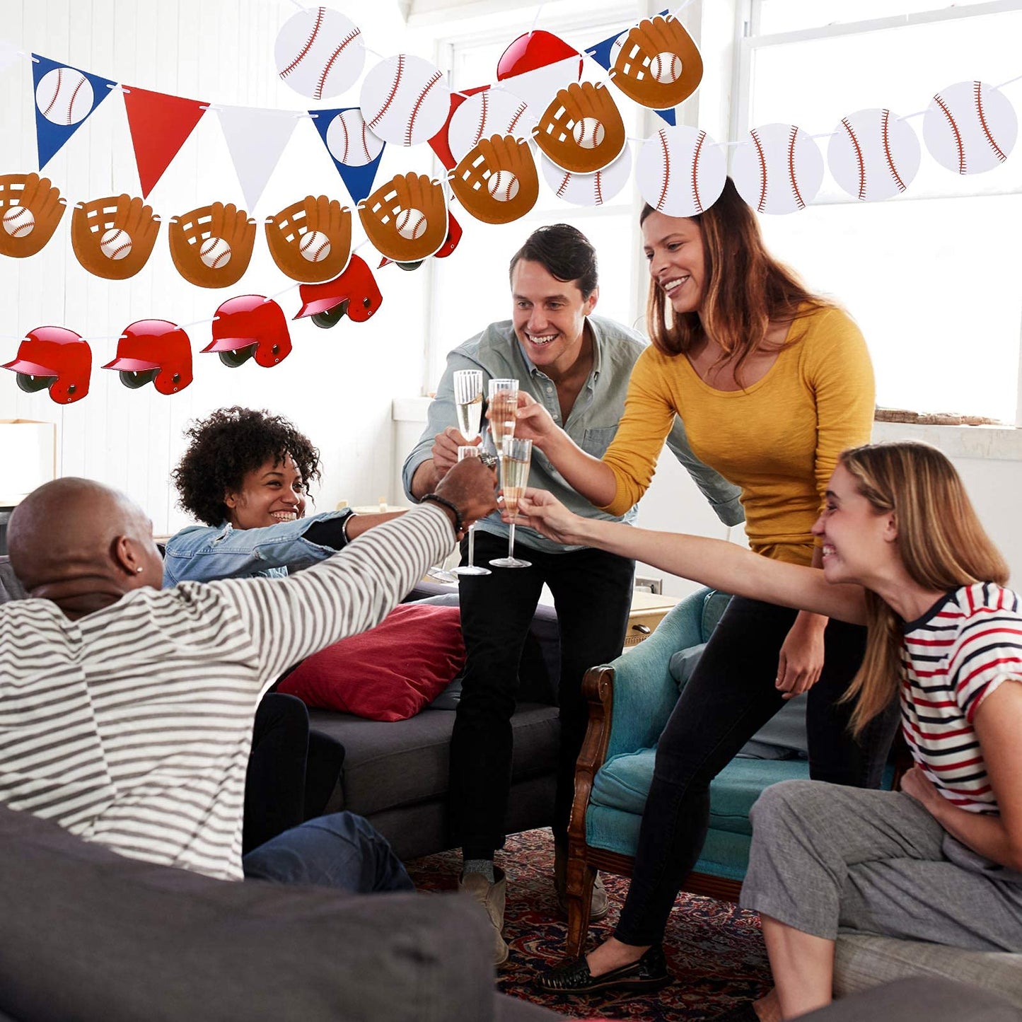 Tatuo 6 Pieces Baseball Banner Party Decorations Baseball Paper Garland Pennant Bunting Flag Decor For Sports Theme Birthday Party Supplies