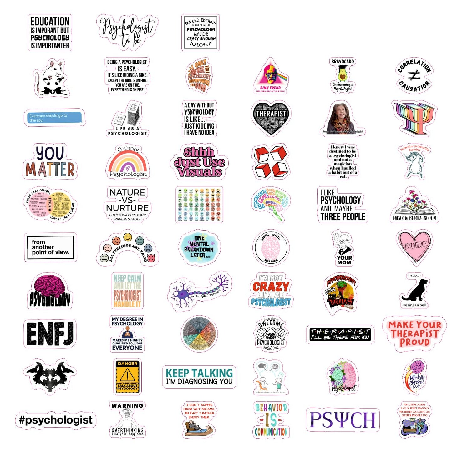 Bulbacraft Psychology Stickers (100Pcs), Funny Vinyl Decals For Laptop, Therapy Gifts, Psychologist Stickers For Women & Men, Wa