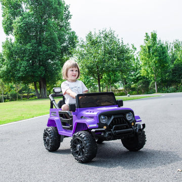 Olakids Ride On Truck, 12V Battery Powered Electric Vehicle For Kids With Remote Control, Bluetooth, Power Display, Led Lights, Music Player, Ride On Toy For 3+ Boys Girls (Purple)