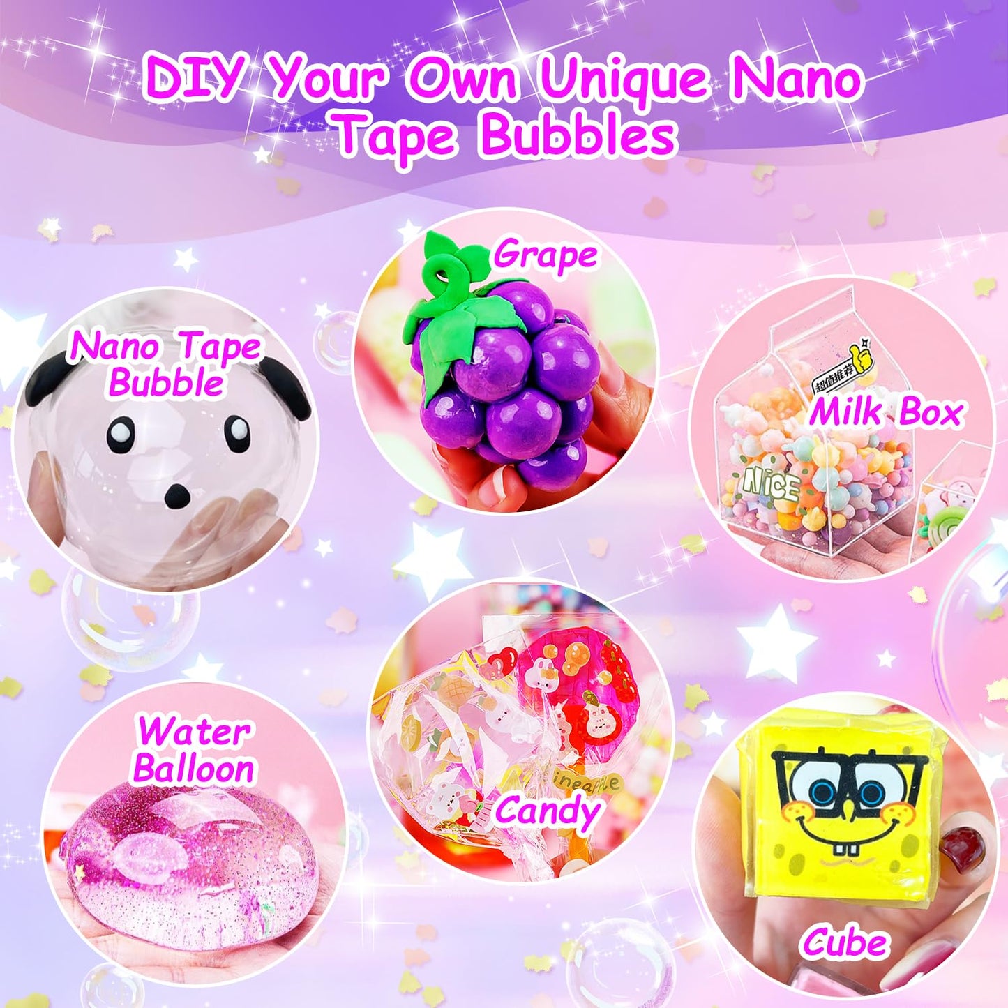 Lokuc Nano Tape Bubble Kit For Kids, 8 Rolls Nano Tape Squishy Maker Kit With Box, Nano Bubble Tape Kit With Syringe Instruction