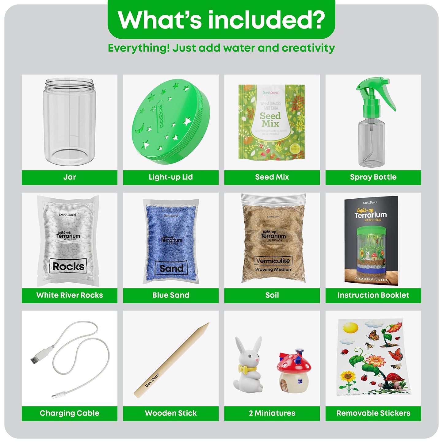 Dan&Darci Light-Up Terrarium Kit for Kids - STEM Educational DIY Toy - Multi-color - Ages 6-12 - Fun Craft Project