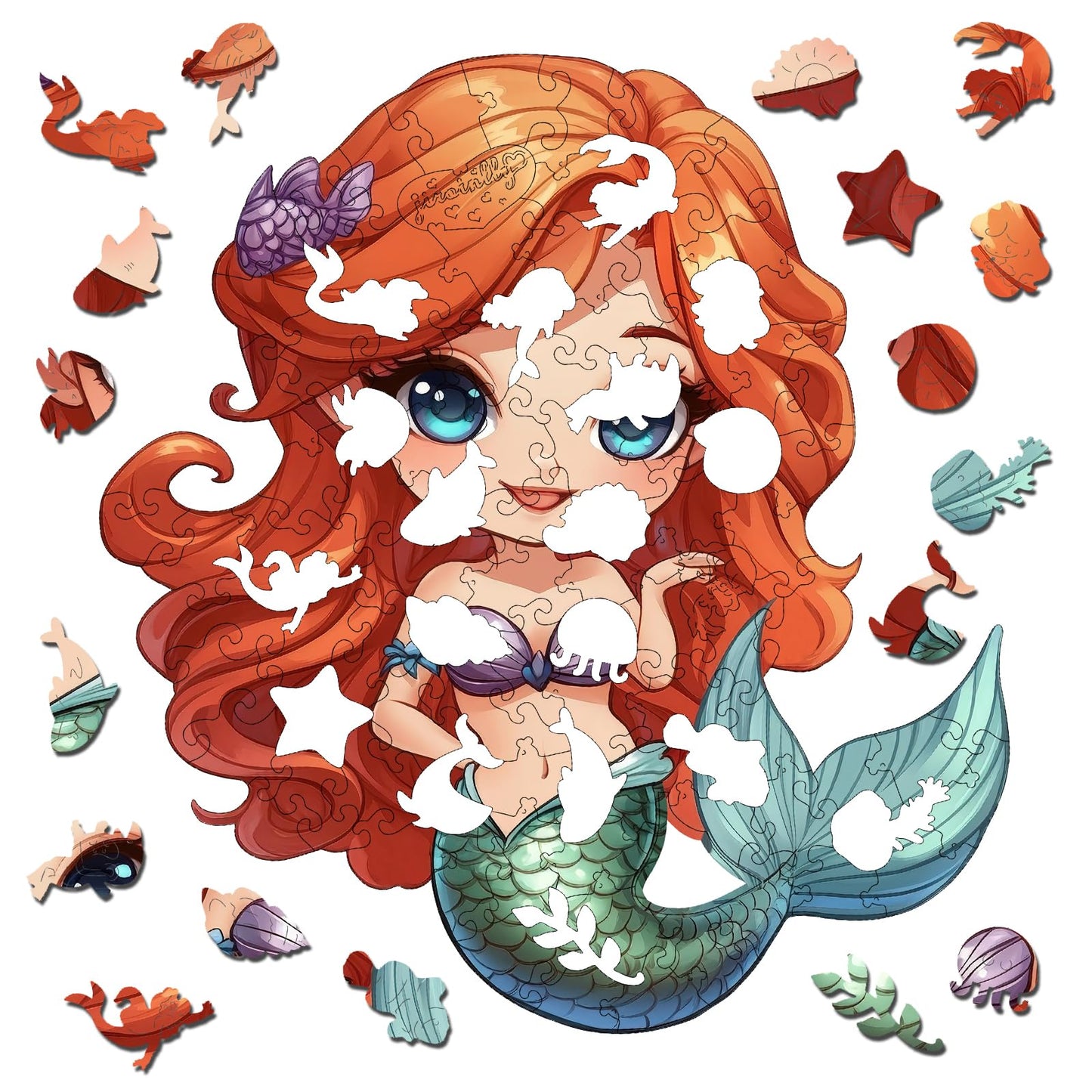 Jiroinlly Wooden Puzzles for mature-themed and Kids  100 Pieces Ocean Puzzle  Unique Shaped Mermaid Wooden Preschool Puzzle  Toddler Wooden Puzzle Toy Gift for Family and Friends  Suitable for Family Games