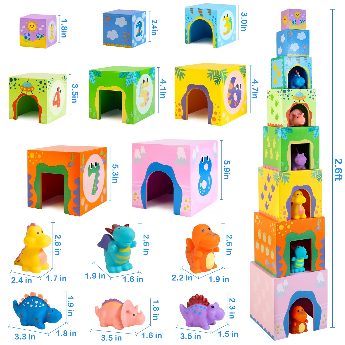 Amtreen Wooden Baby Nesting Toys With 8 Nesting Boxes, Stacking&Nesting Blocks For Toddlers 1-3, Preschool Toys For Learning Col