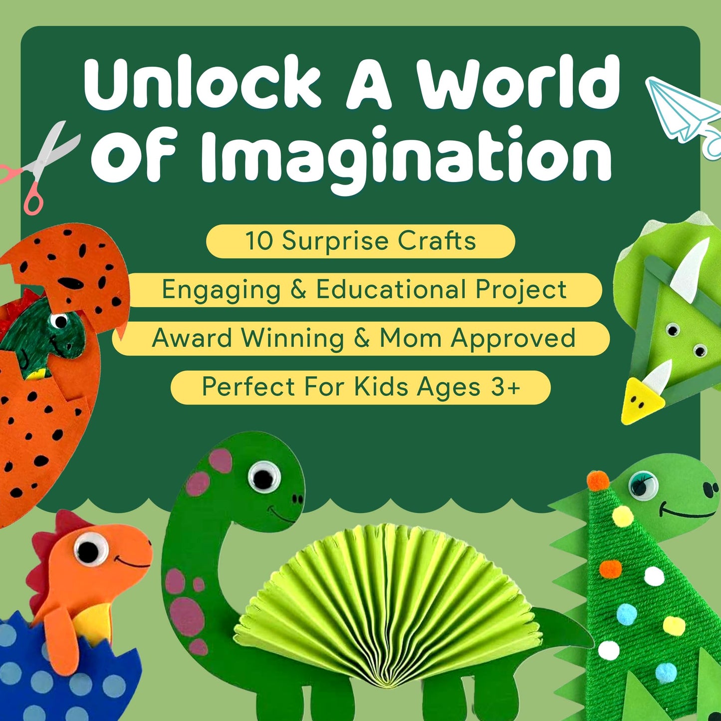 Mumaloo Dinosaur Craft Box - 10 Creative Arts and Crafts for Kids Ages 4-8, Fun, No Mess, Educational, Toddler, Preschool & Home