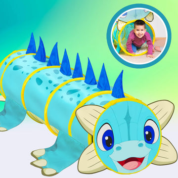 W&O Dash The Dinosaur Kids Tunnel - Extra Long 5Ft Play Tunnel For Toddlers With Innovative Hide N’ Seek Doors, Stable Frame And Padded Interior - Toddler Tunnel - Baby Tunnel - Dog Tunnel