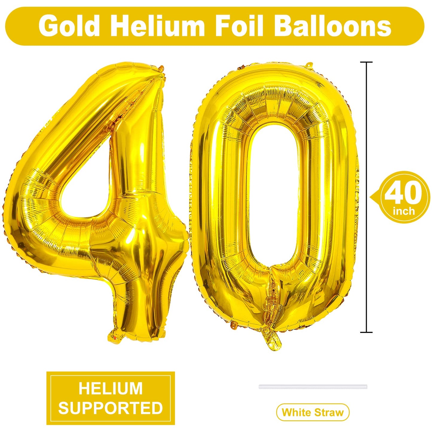 Isndare 40 Inch Number Balloons 40, Gold Helium Foil Number 40 Balloons, Large Number Balloon Age Balloon For Boys Girls Birthda