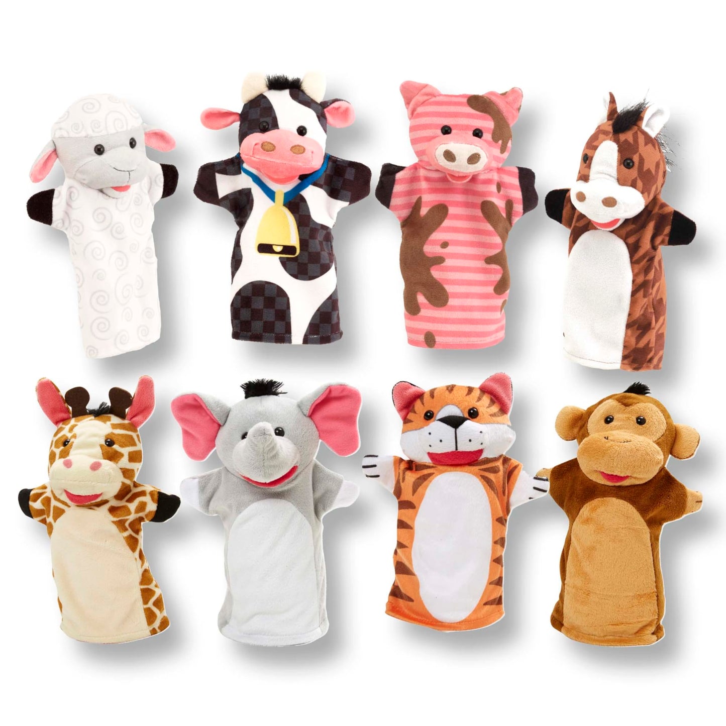 Melissa & Doug Animal Hand Puppets Set of 2 - Zoo & Farm Friends, Multi, One Size, Model 93189, Polyester